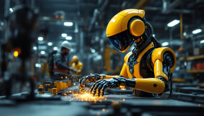 A photograph of a mir robot in action within an industrial setting