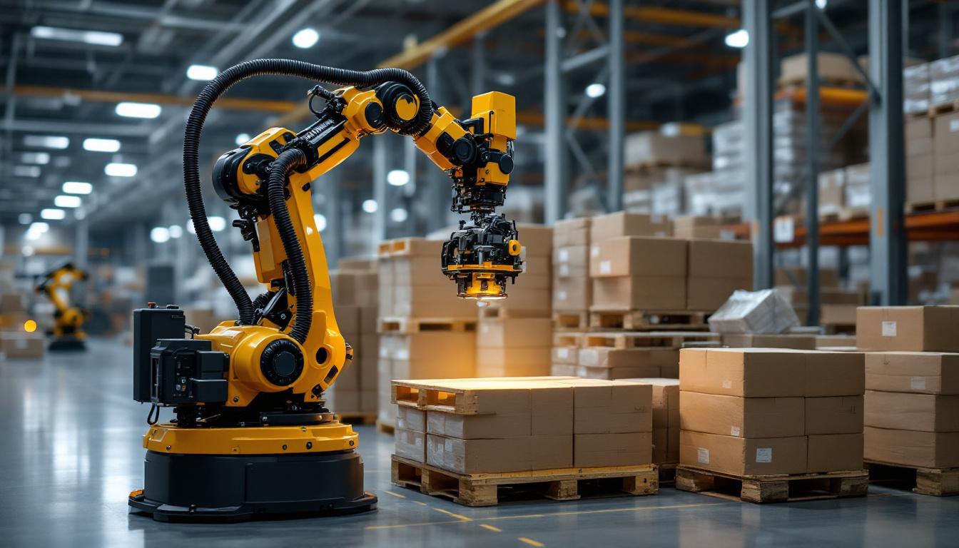 A photograph of a high-tech industrial robot in action