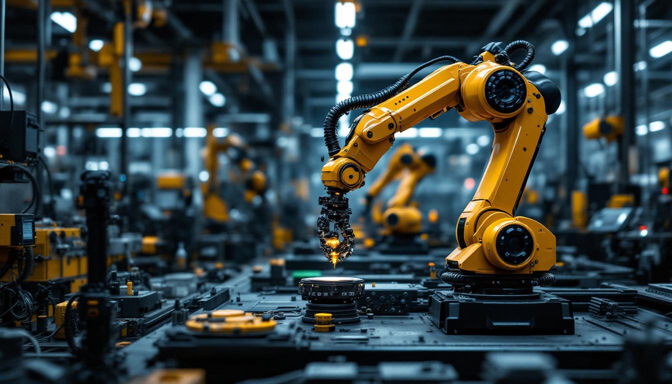 A photograph of a sleek industrial robotic arm in action