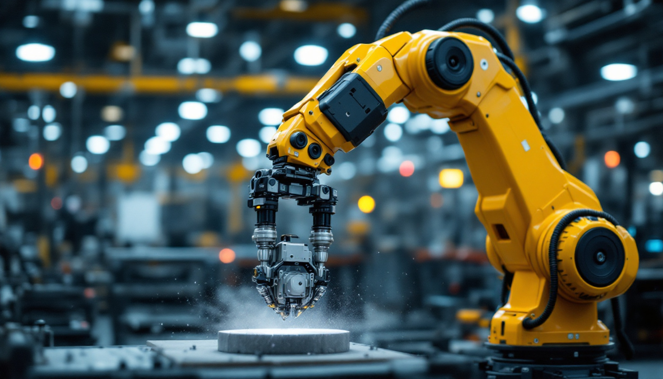 A photograph of a sleek industrial robotic arm in action