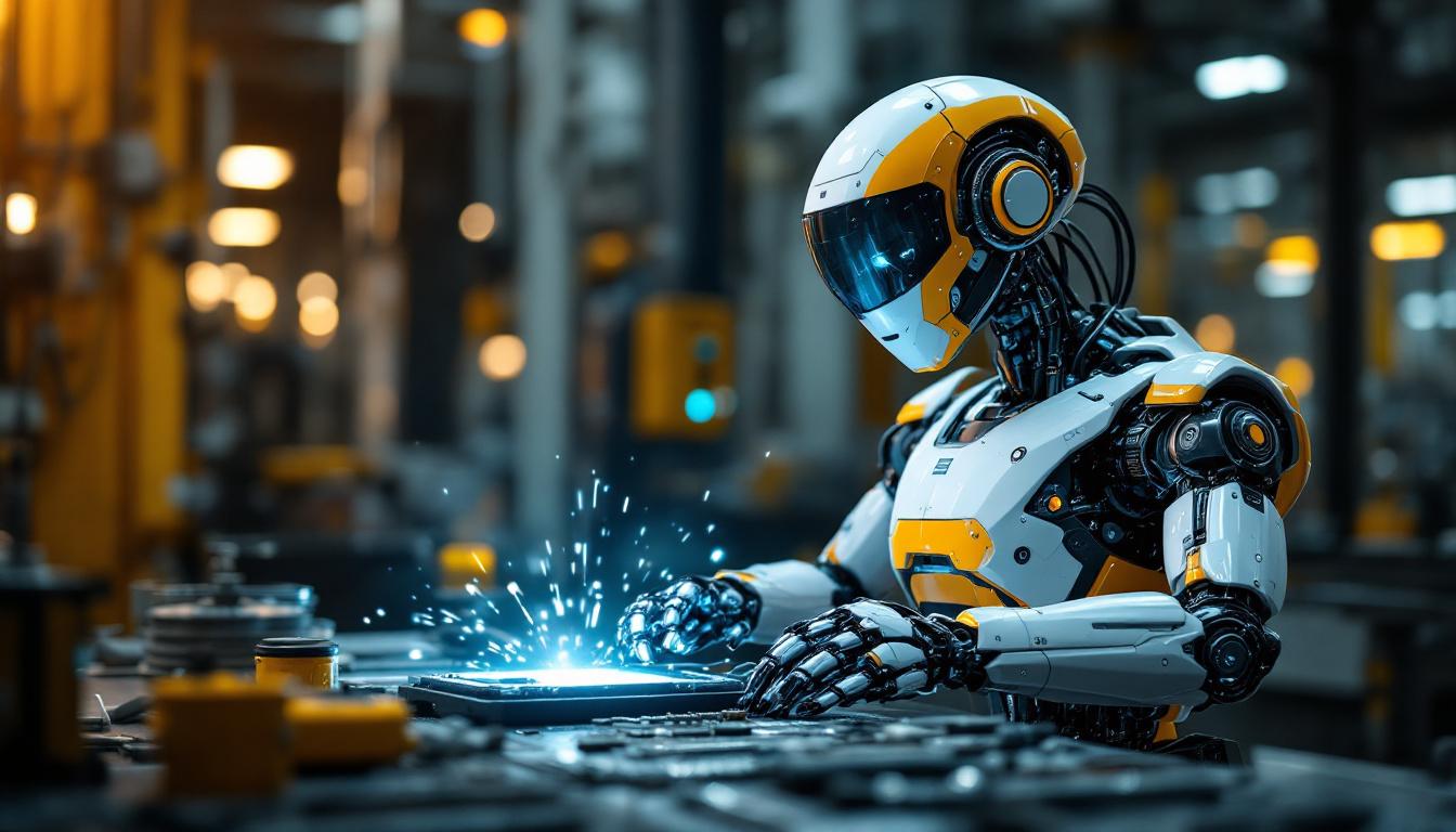 A photograph of a sleek industrial robot in action
