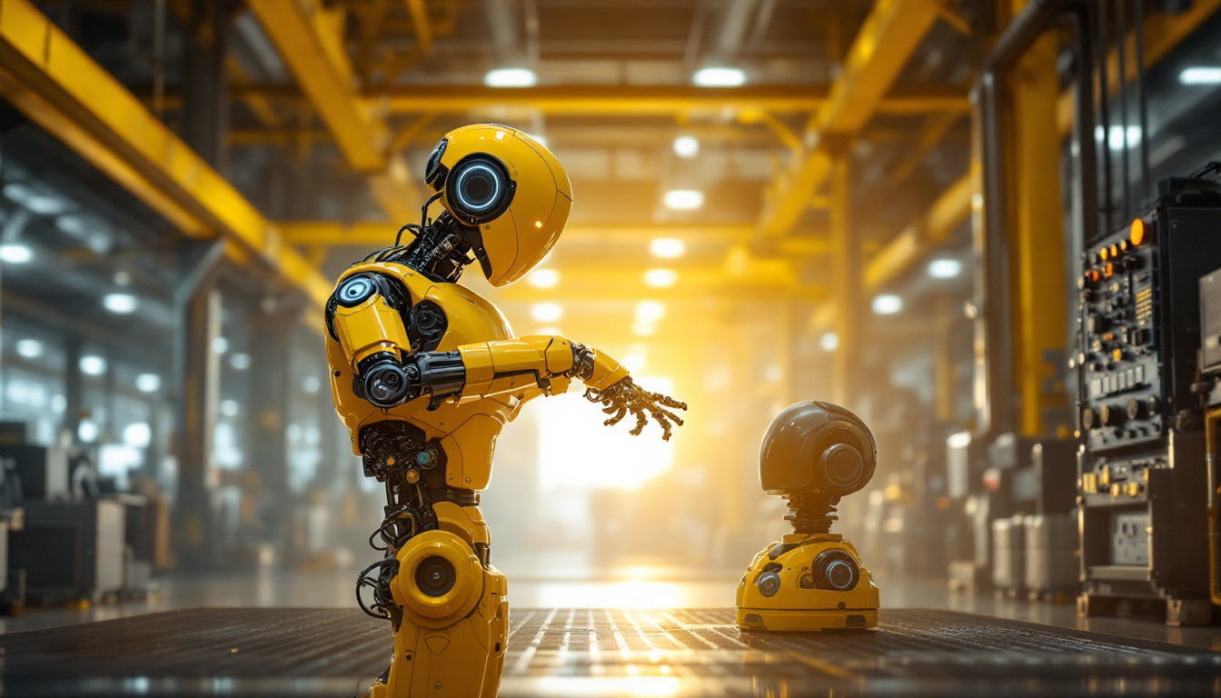 A photograph of a tesla optimus robot in an industrial setting