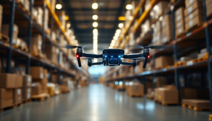 A photograph of a drone equipped with advanced inventory management technology