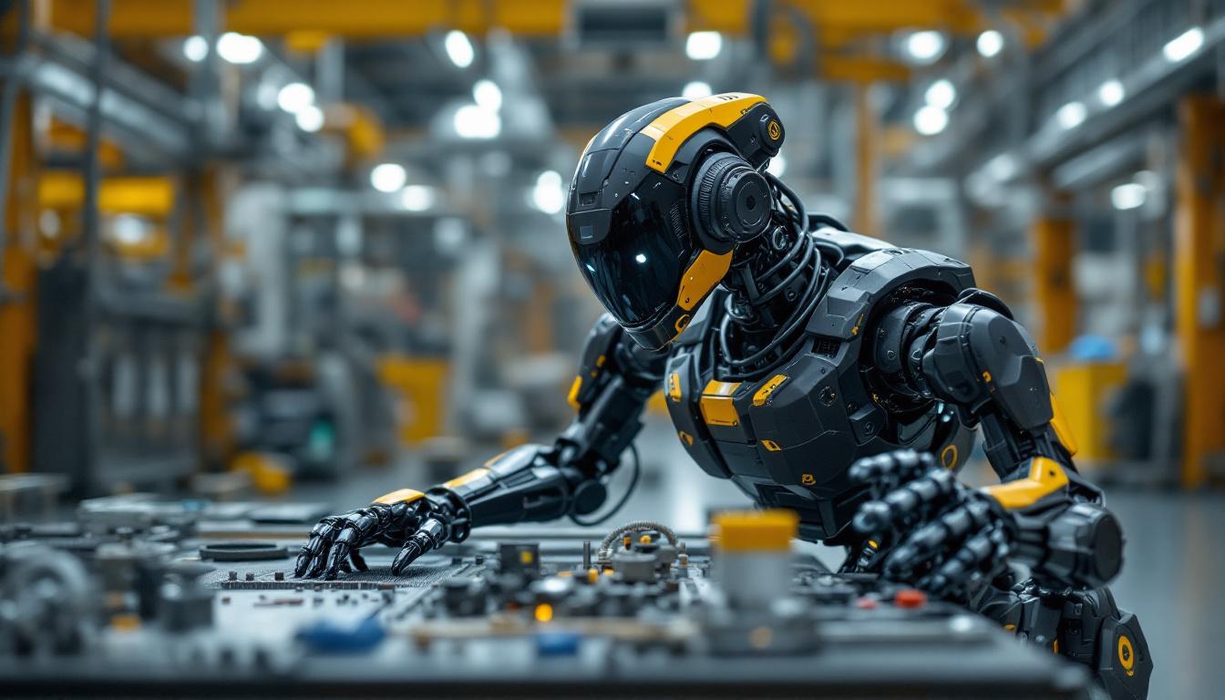 A photograph of a boston dynamics robot in an industrial setting
