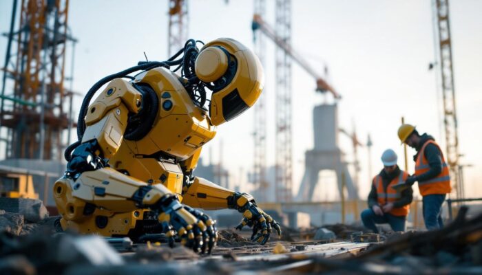 A photograph of a state-of-the-art construction robot in action
