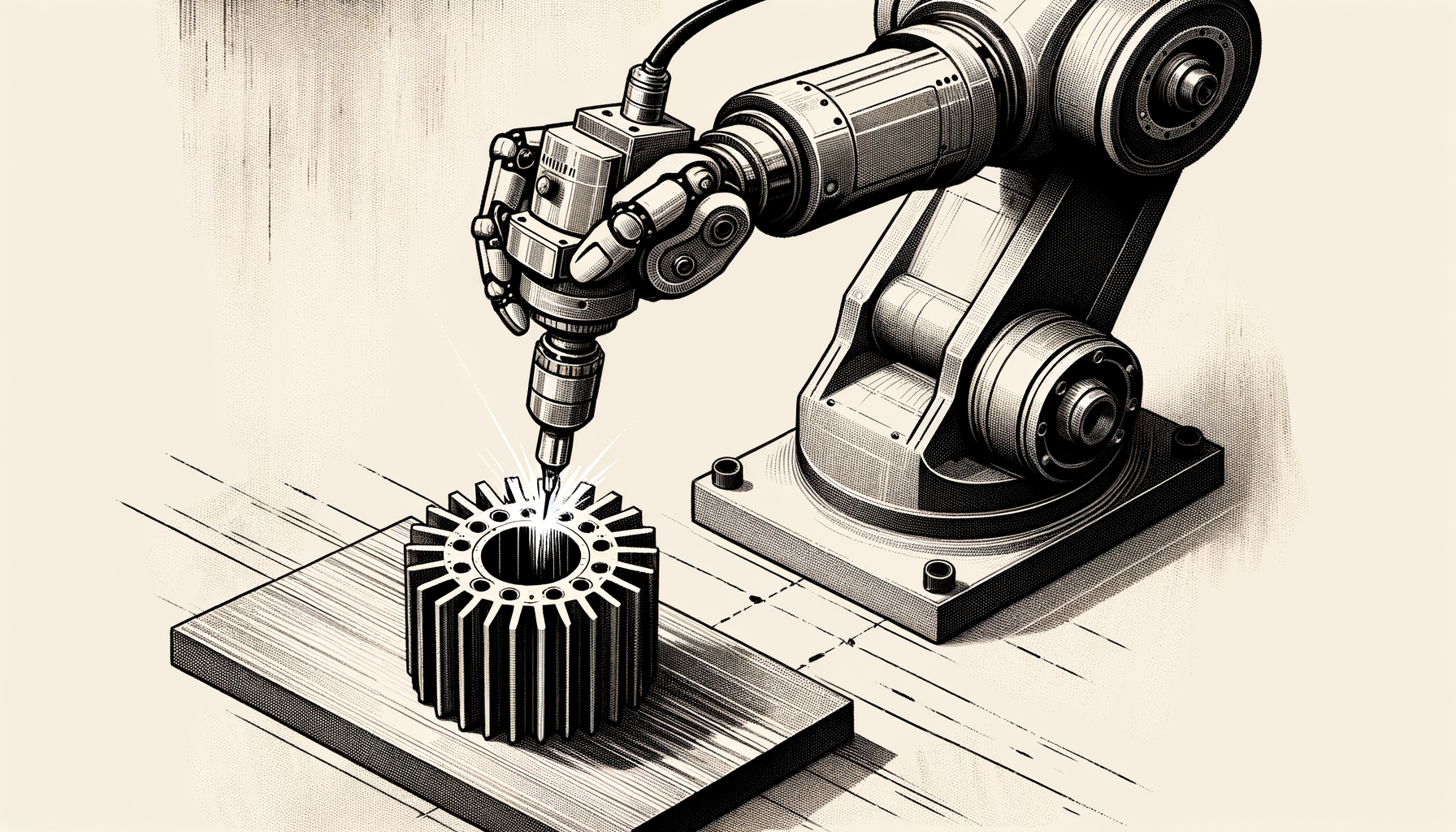 A robotic arm equipped with a deburring tool