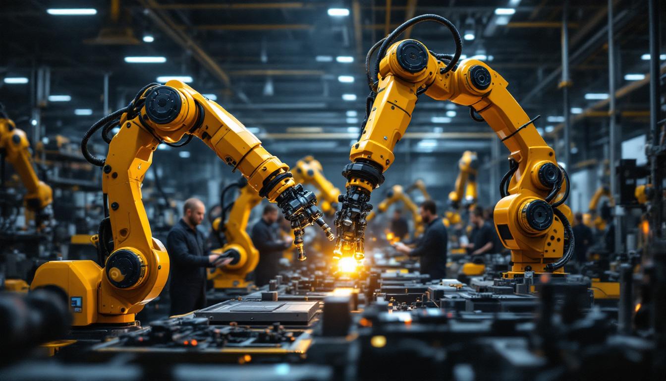 A photograph of a dynamic industrial robotics workspace in chicago
