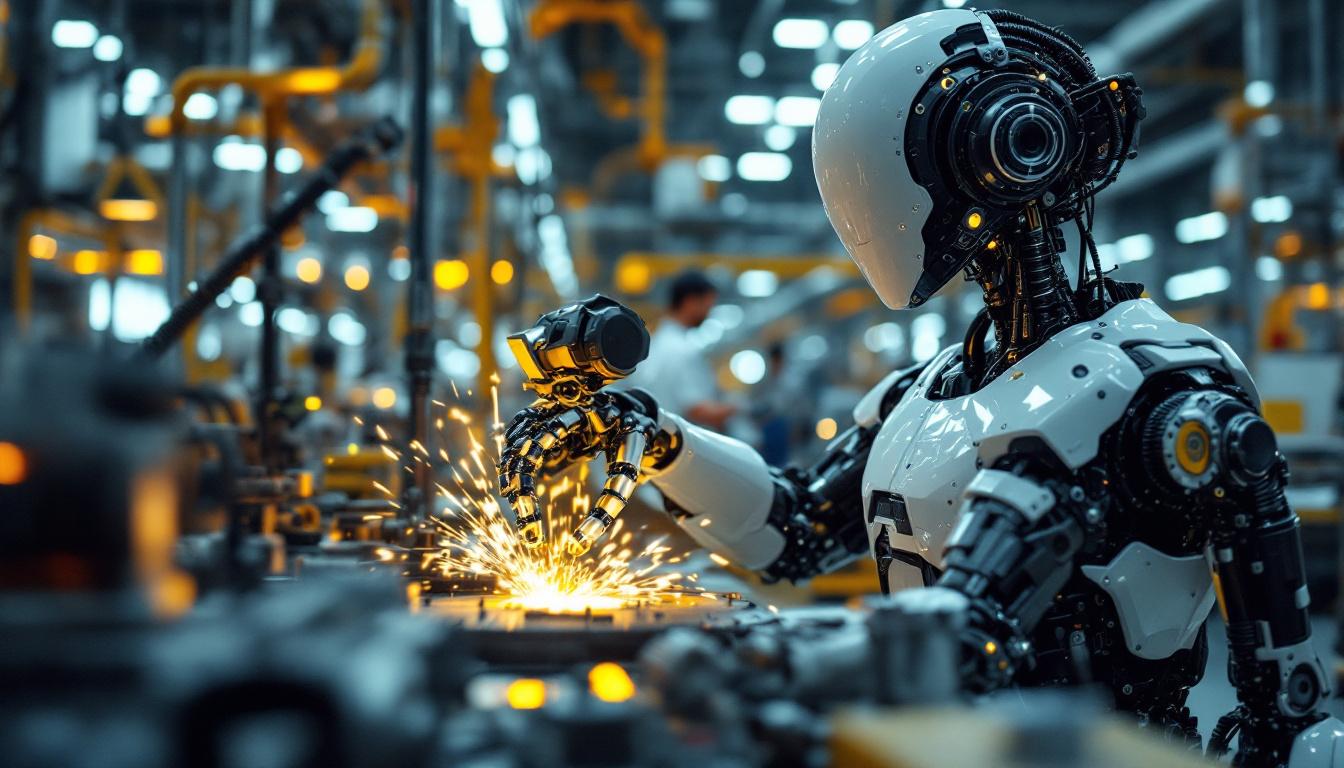 A photograph of a modern industrial robot in action within a manufacturing environment