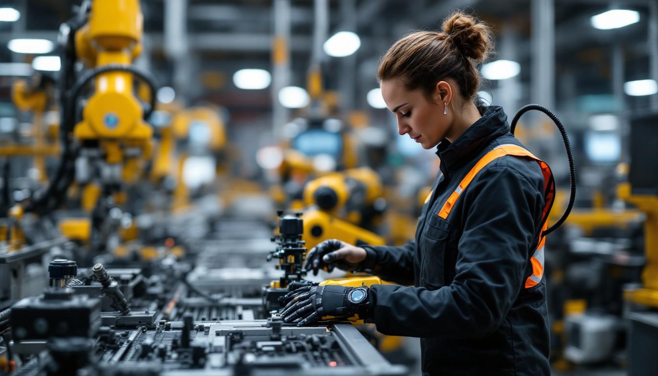A photograph of a collaborative robot working alongside a human operator in an industrial setting