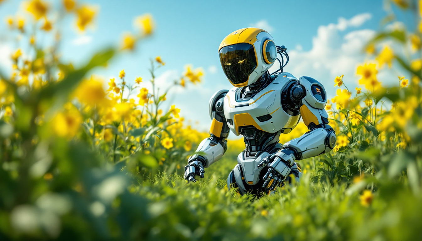 A photograph of a modern agricultural robot in action