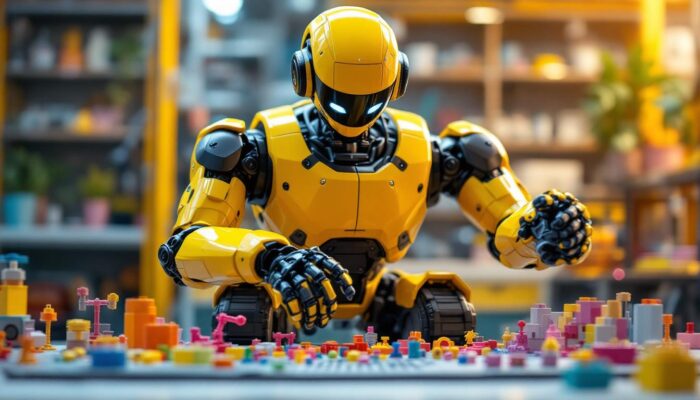 A photograph of a sleek industrial robot in action
