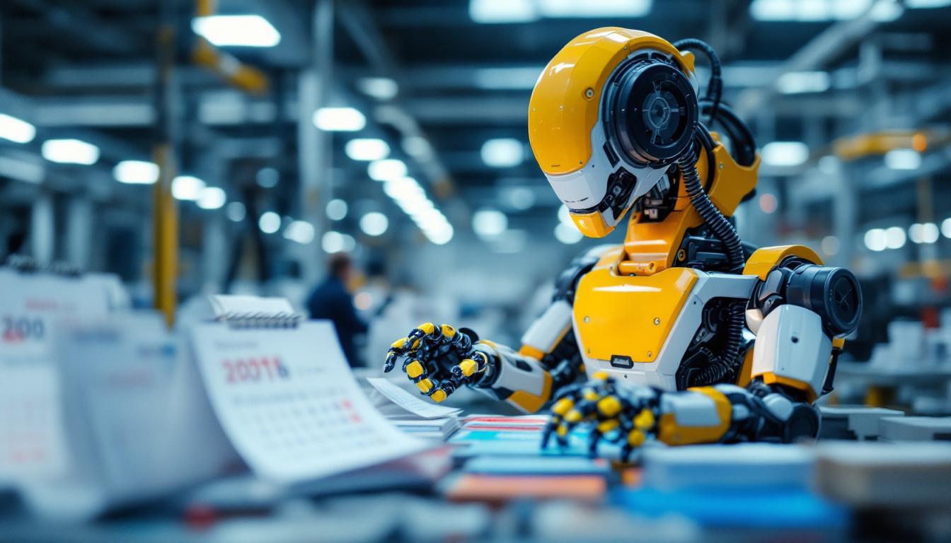 A photograph of a sleek industrial robot in action
