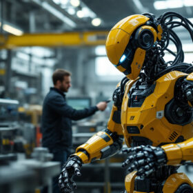 A photograph of a boston dynamics robot in action