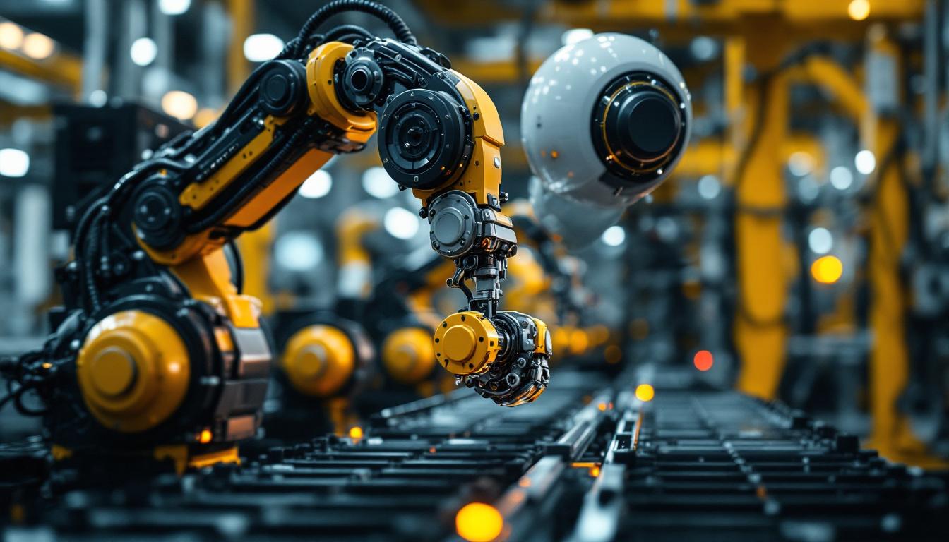 A photograph of a sleek industrial robot in action