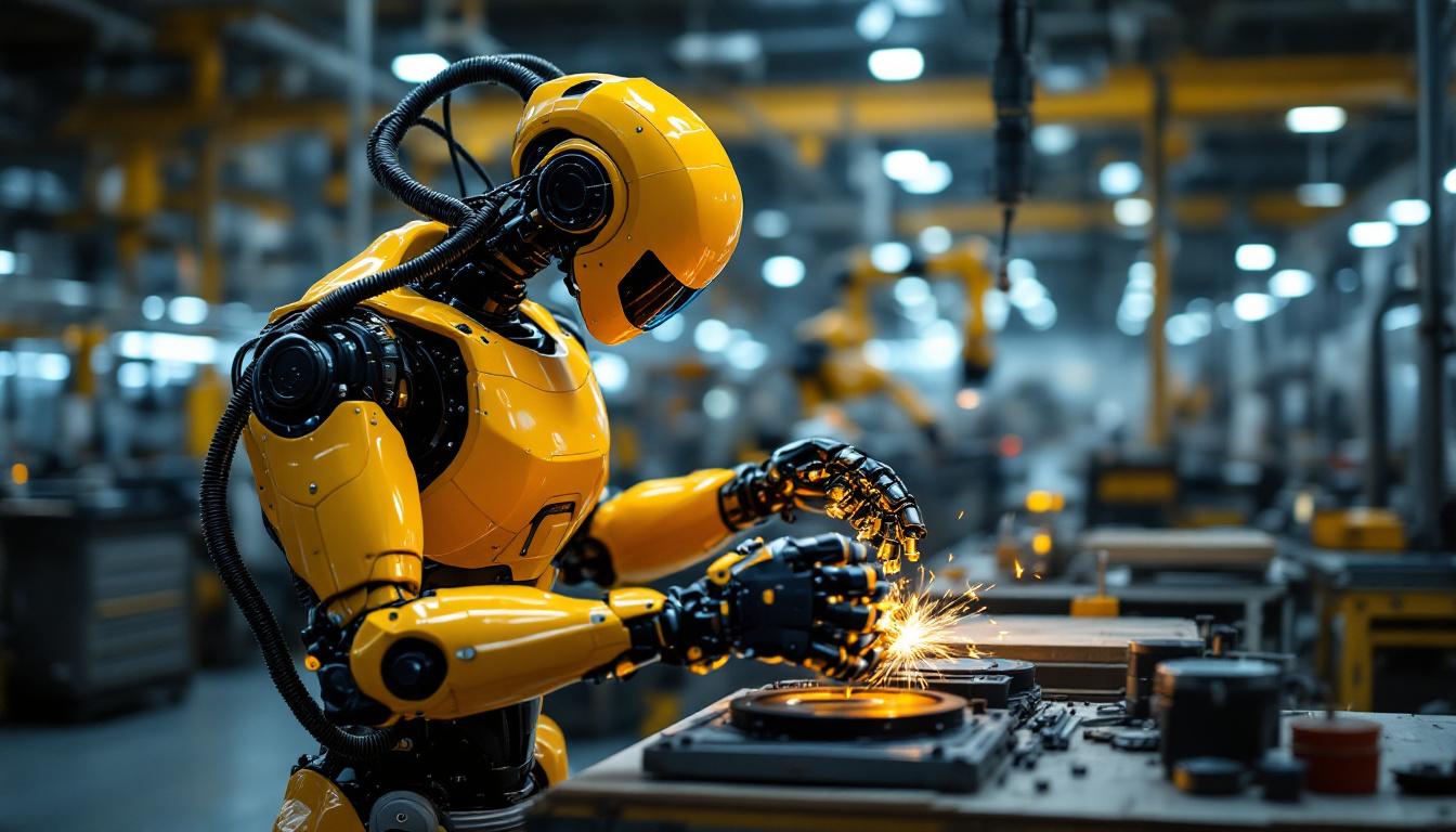 A photograph of a dynamic industrial robot in action