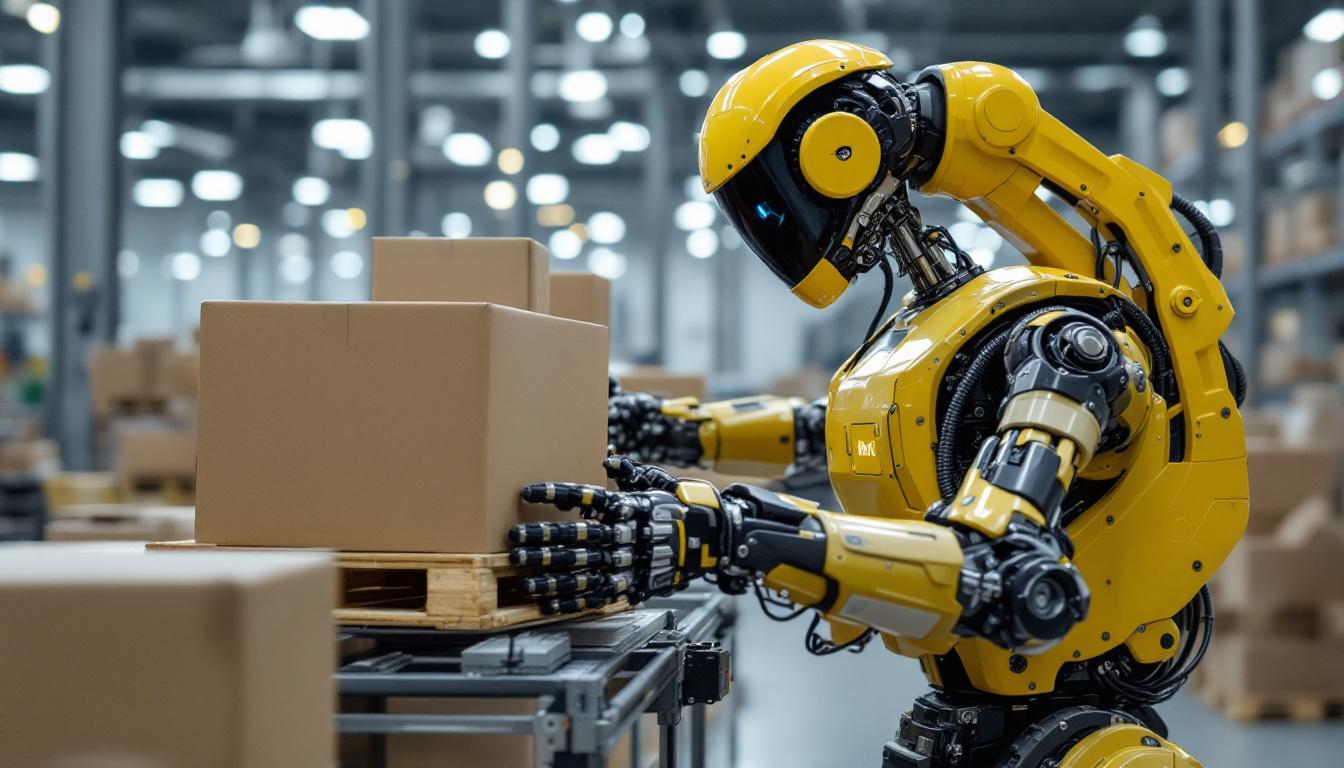 A photograph of a sleek industrial robot in action
