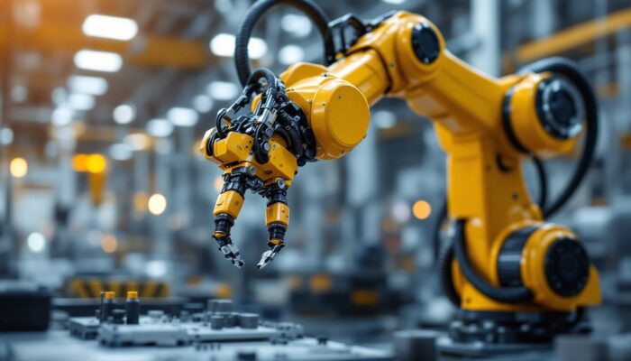 A photograph of a robotic arm equipped with a versatile gripper in an industrial setting