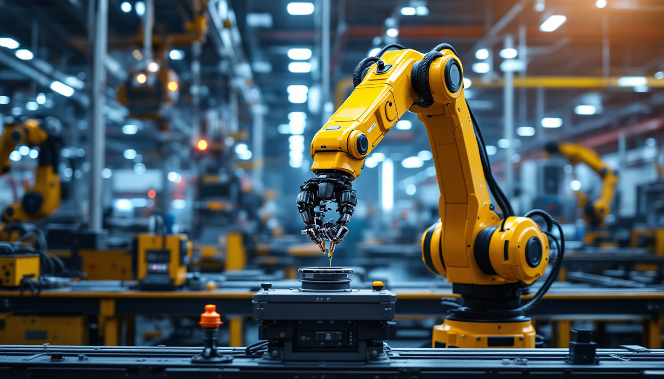 A photograph of a sleek industrial robot arm in action