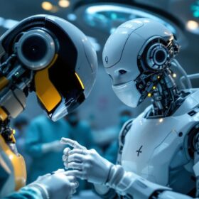 A photograph of a state-of-the-art medical robot in action