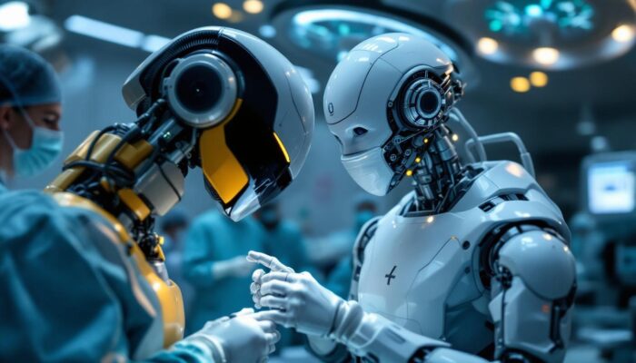 A photograph of a state-of-the-art medical robot in action