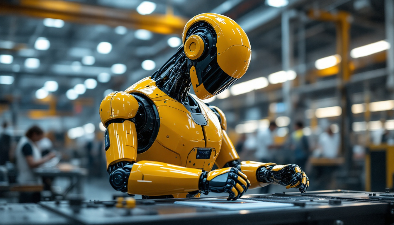 A photograph of a sleek industrial robot in action within a modern manufacturing environment