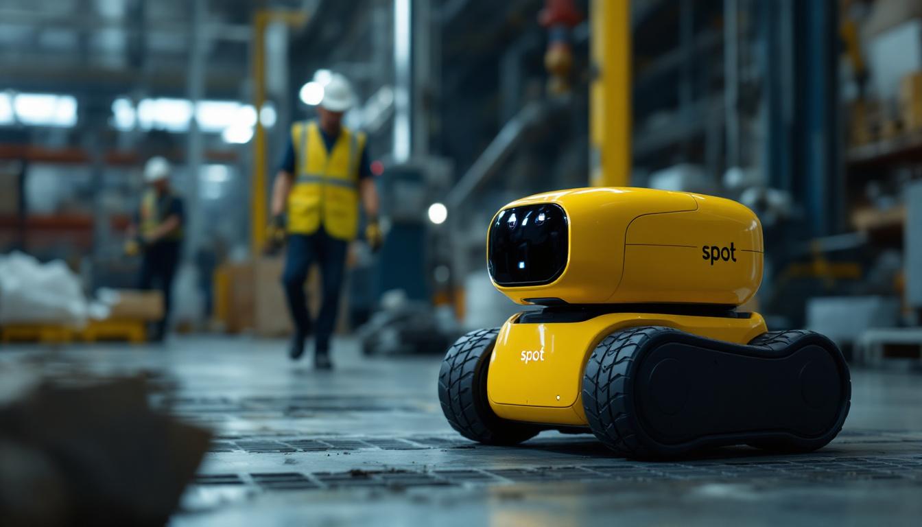 A photograph of a spot robot in action within an industrial setting