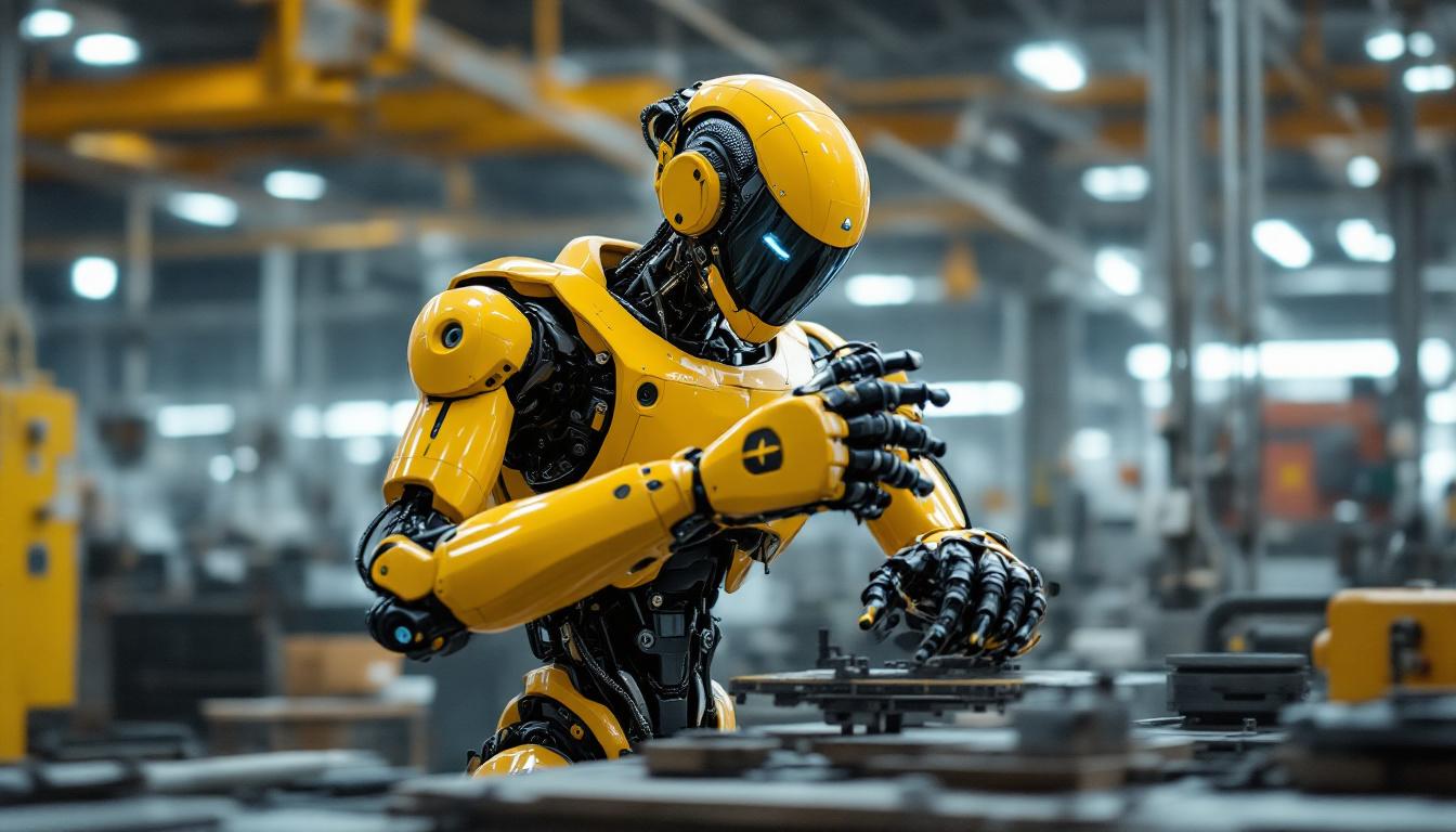 A photograph of a boston dynamics atlas robot in action within an industrial setting