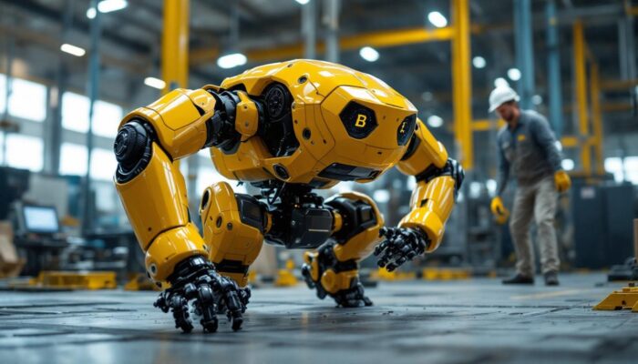 A photograph of a boston dynamics robot in action