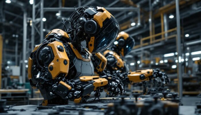 A photograph of a boston dynamics robot in action within an industrial setting