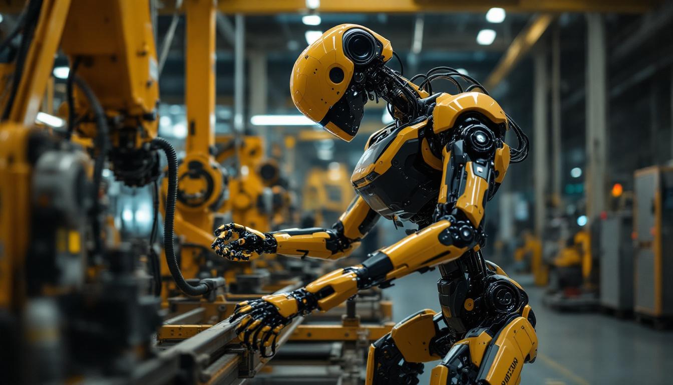 A photograph of capture a photograph of a boston dynamics robot in action within an industrial setting
