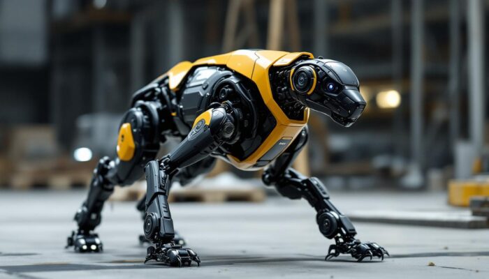 A photograph of a boston dynamics robot dog in action