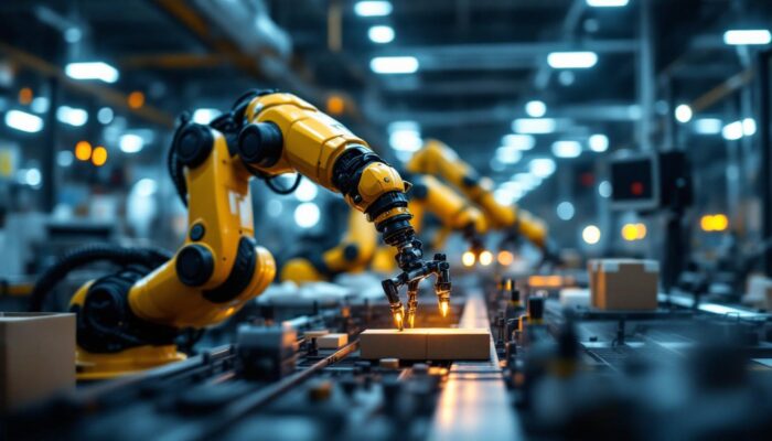 A photograph of a modern industrial robotic arm in action