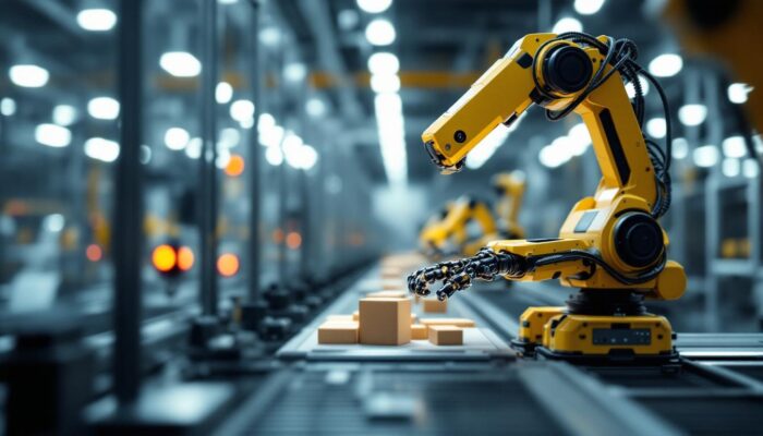 A photograph of a picking robot in action within an industrial setting