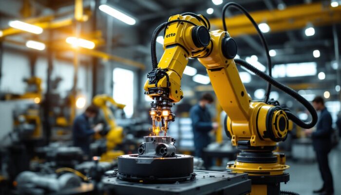 A photograph of a dynamic industrial robotic arm in action at the otto dealership