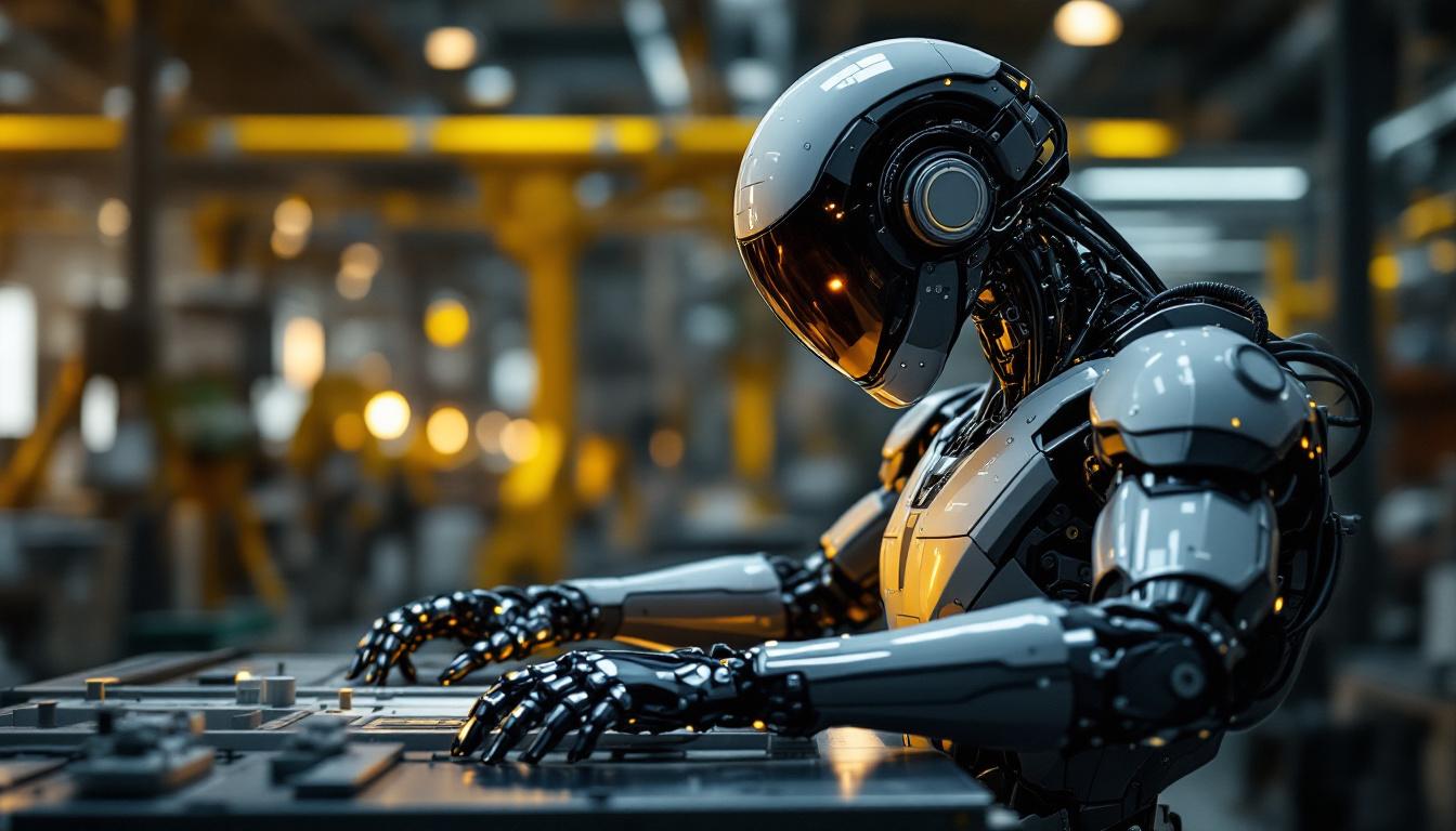 A photograph of a sleek industrial robot in action