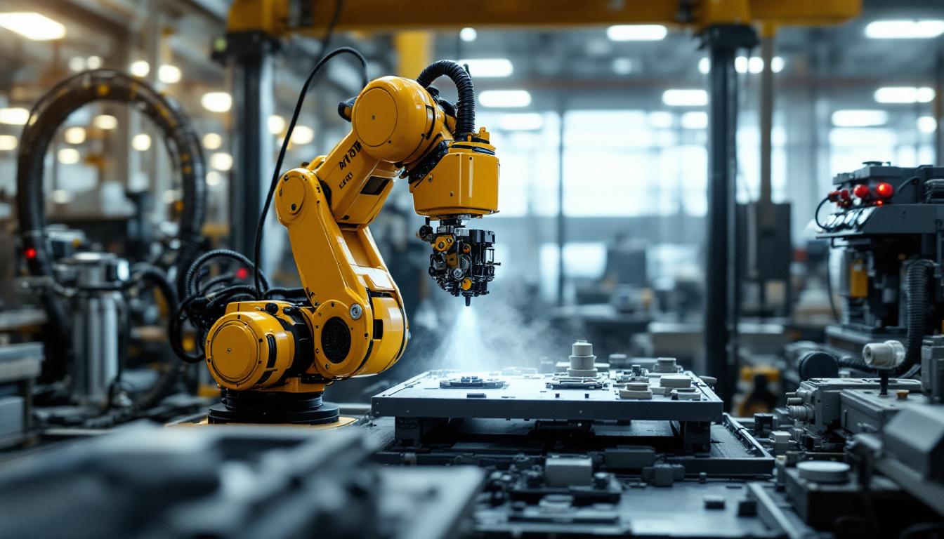 A photograph of a gantry robot in action within an industrial setting