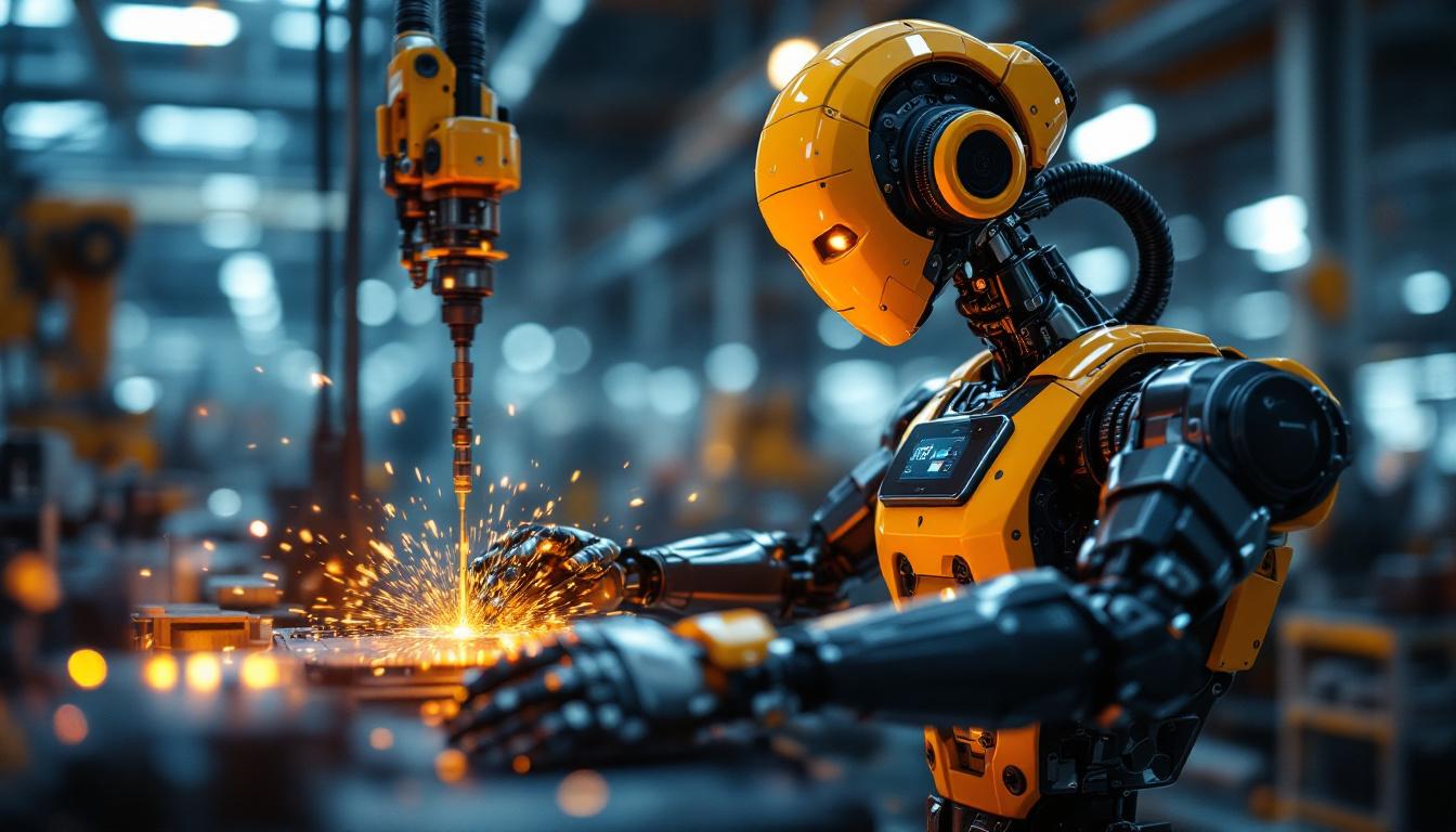A photograph of a sleek industrial robot in action