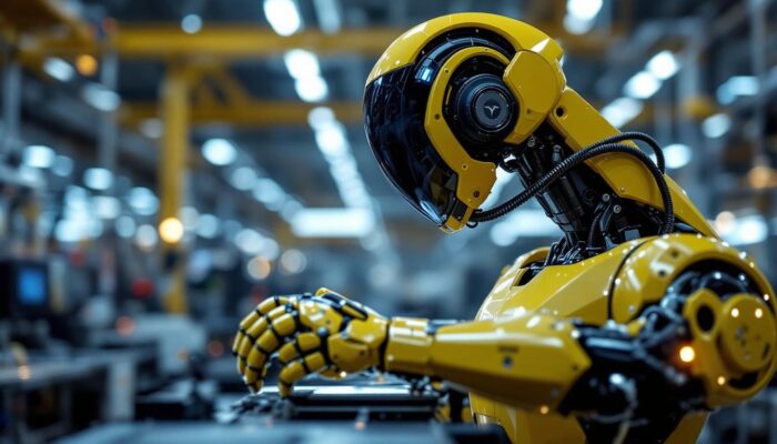A photograph of capture a photograph of tesla's industrial robot in action