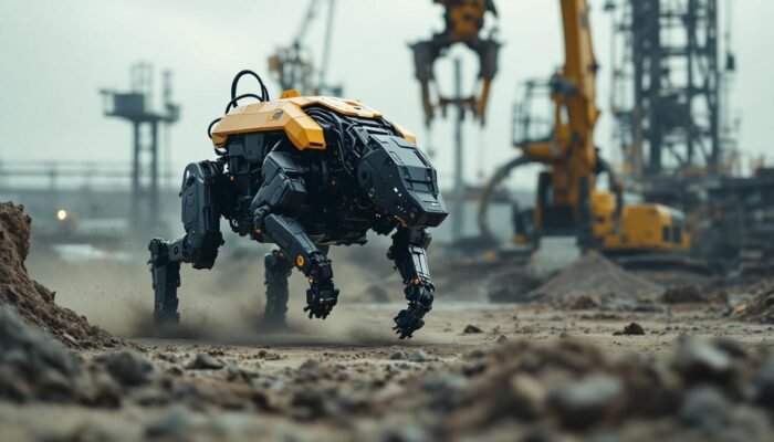 A photograph of capture a photograph of boston dynamics' big dog in action on an industrial site