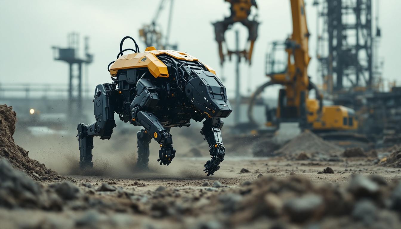 A photograph of capture a photograph of boston dynamics' big dog in action on an industrial site