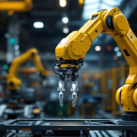 A photograph of a robotic arm in an industrial setting