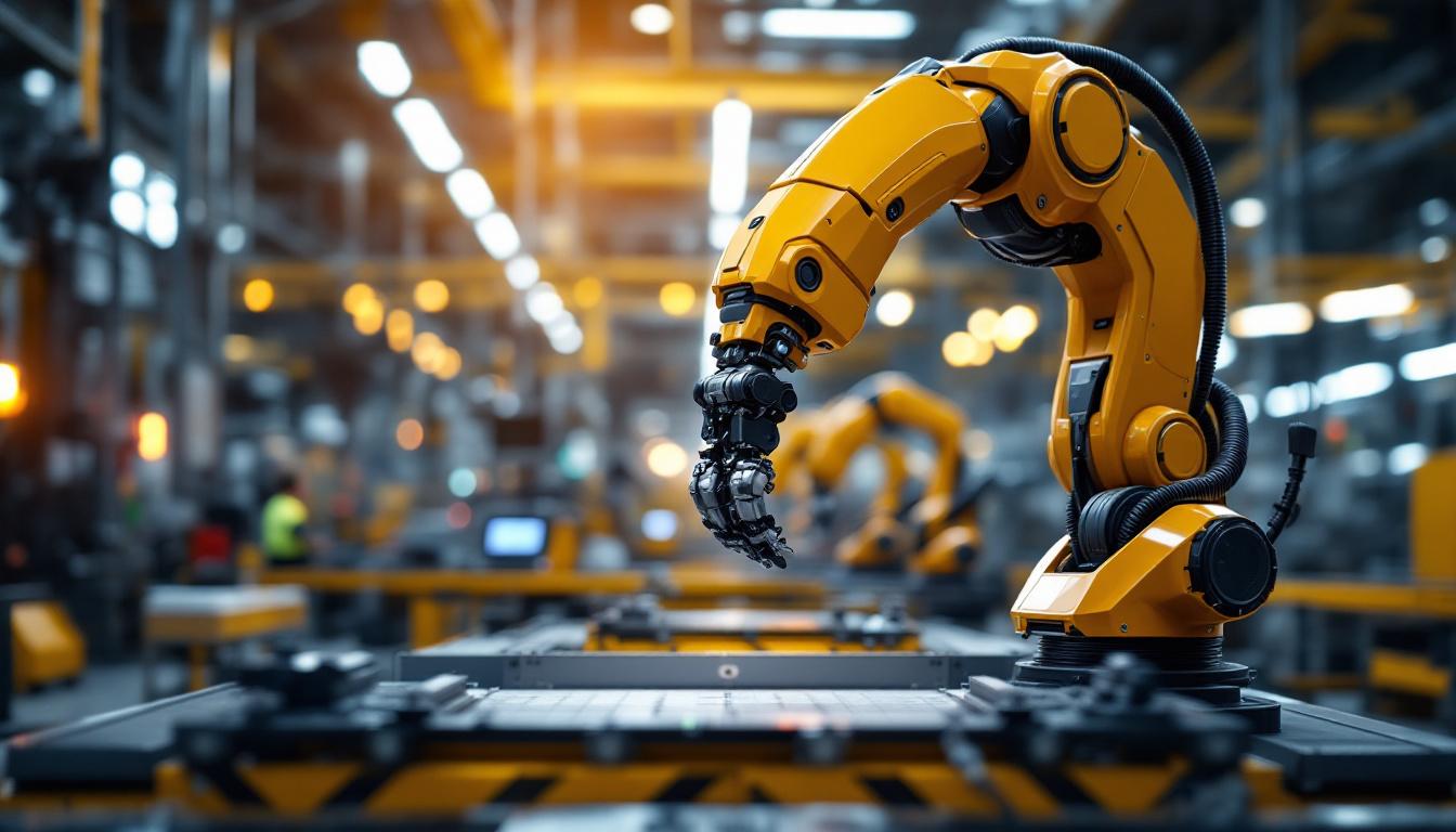 A photograph of a sleek industrial robotic arm in action