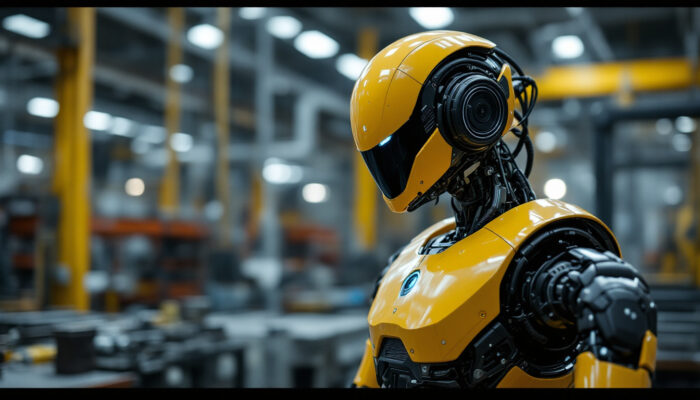 A photograph of a boston dynamics robot in action within an industrial setting