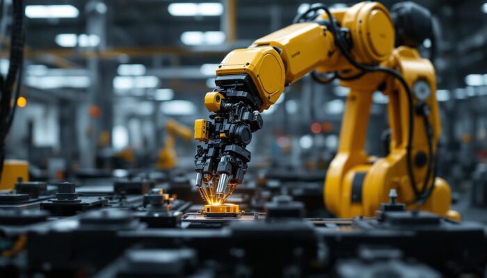 A photograph of a ur10e robotic arm in action within an industrial setting