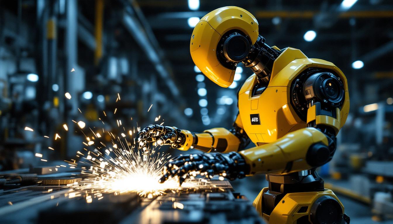 A photograph of a modern industrial robot in action