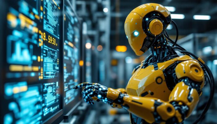 A photograph of a sleek industrial robot in action
