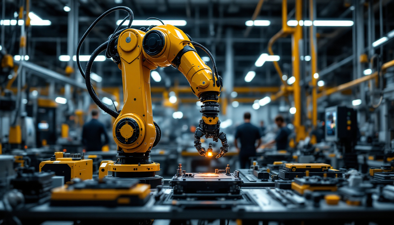 A photograph of a sleek industrial robotic arm in action