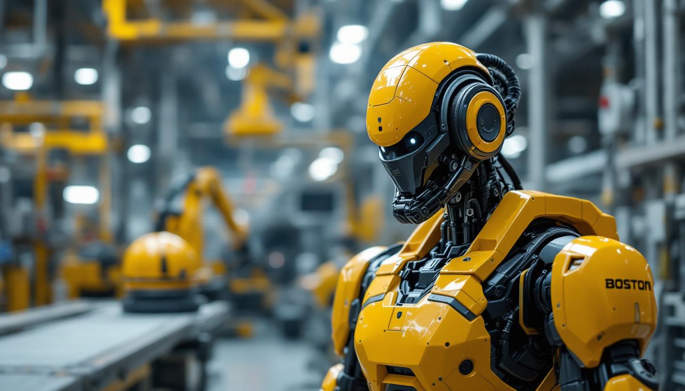 A photograph of a boston dynamics robot in action within an industrial setting