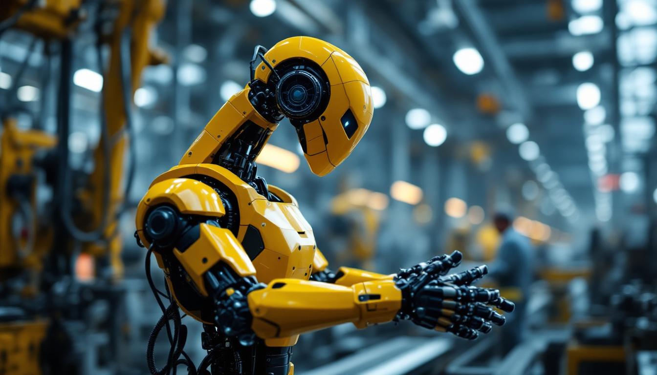 A photograph of capture a photograph of an industrial robot in action
