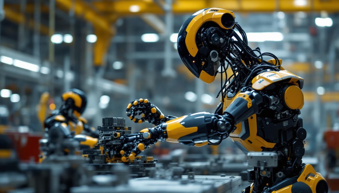 A photograph of a boston dynamics robot in an industrial setting